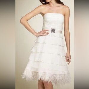 BCBG Max Azria Strapless Feather Dress Size 4 | White Ruffle Cocktail